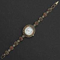 Женские часы овальные 28 мм кварцевые бижутерный сплав в серебристом цвете разноцветные кристаллы длина 19 см