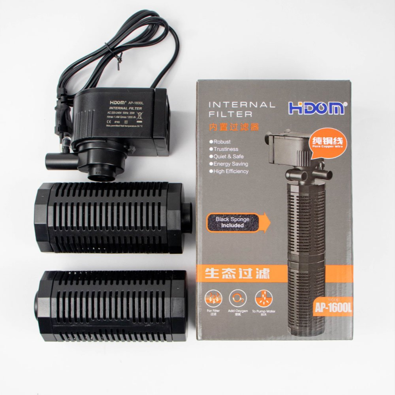 Внутрішній фільтр в акваріум Hidom Ap-1600L (до 300 л), фото 1