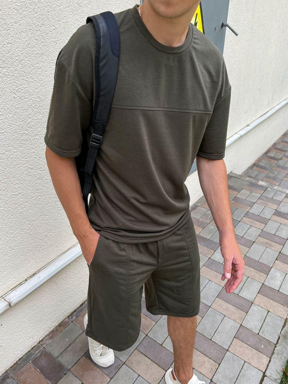 Костюм шорти та футболка чоловічі оверсайз спортивний комплект чоловічий літній ram хакі, фото 1
