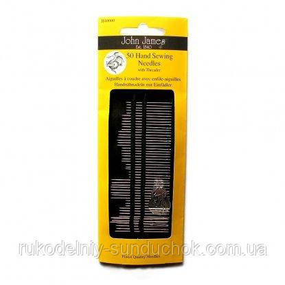 Набір швейних голок + нитковдівач John James (Англія) 50 Sewing needles + Threader (60шт) JJ40000