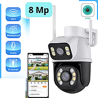 Камера спостереження 8 MP 4K wifi IP відеоспостереження вулична зовнішня з двома лінзами ICSEE