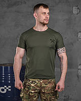 Мужская футболка ЗСУ череп олива полиэстер, зеленая тактическая футболка олива ВСУ Military Wars