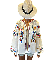 Вышиванка женская ESQ 5723 с вставками из прошвы, белая блузка с вышивкой крестиком