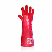 Перчатки (краги) защитные TRIDENTс красным покрытием ПВХ (45 см.)