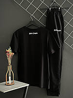 Мужской летний комплект Palm Angels черные штаны черная футболка Палм Энджелс