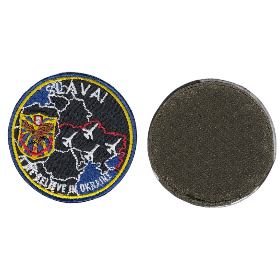 Шеврон ЗСУ, військовий / армійський, SLAVA ,  на липучці, на чорному  діаметр 8 см, фото 1