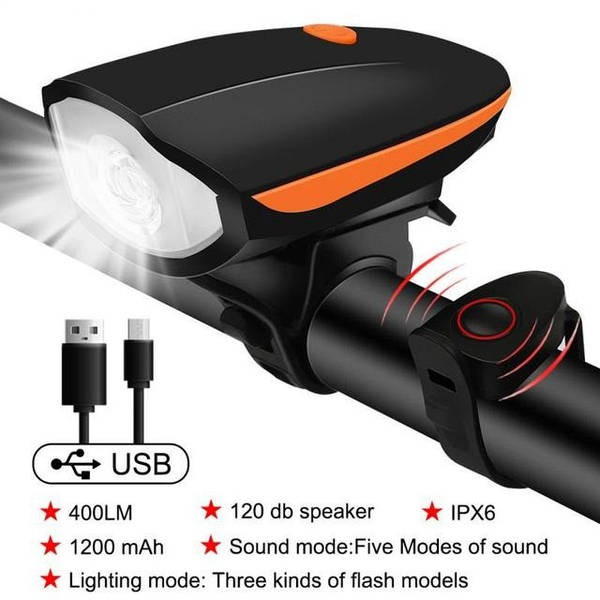 Фонарь велосипедний із сигналом 7588, виносна кнопка, акум-р, ЗП micro USB, фото 1