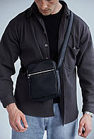 Мужская сумка через плечо, черный классический мессенджер из зернистой экокожи