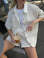 Женский костюм шорты и рубашка 795 (42,44,46,48) (цвета: черный, бежевый, малиновый, кофейный, мятный) СП