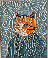 Значок "Кіт Ван Гог" металевий з емаллю, 37*30 мм.