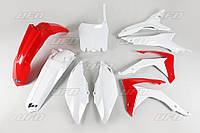 Комплект пластиков UFO HONDA CRF 250R 14-17, CRF 450R 13-16 с защитами воздушного фильтра, цвет красный/белый