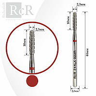 Фреза для манікюру алмазна RcR 244 LX 023R "Полум'я заокруглене торнадо" червона