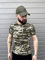 Пиксельная футболка с липучкой армейская военная мужская , Летняя тактическая футболка пиксель ЗСУ с кар bmbl