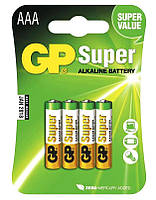 Батарейка щелочная GP Super Alkaline 24A-U4 LR3 AAA (минипальчиковая) 1.5V блистер 4шт/уп