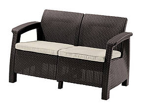 Диван пластиковий садовий Keter Corfu II Love seat, коричневий