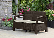 Диван пластиковий садовий Keter Corfu II Love seat, коричневий, фото 6
