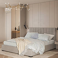 Стильне двоспальне світло-сіре  м'яке ліжко з велюровим узголів'ям 160х200 у спальню Амелія-1 Шик-Галичина