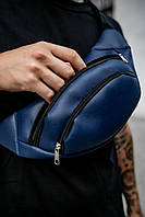 Синяя сумка бананка через плече из экокожи мужская , Унисекс сумка-бананка кожзам синяя на пояс стильная bmbl