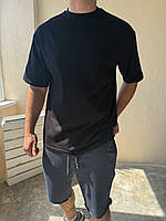 Летняя черная футболка оверсайз мужская спортивная базовая , Качественная свободная футболка черного цве bmbl