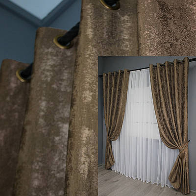 Комплект (2шт. 1,5х2,5м.) штор на люверсах, жакард "Sultan YL".  Колір коричневий. Код 1203ш 37-0060