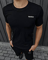 Черная футболка Reebok спортивная мужская качественная , Летняя футболка Рибок черного цвета классическа bmbl