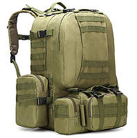Міцний рюкзак на 60 л із підсумками штурмовий військовий Oxford 600D темно-зелений + Подарунок НіжКредитка