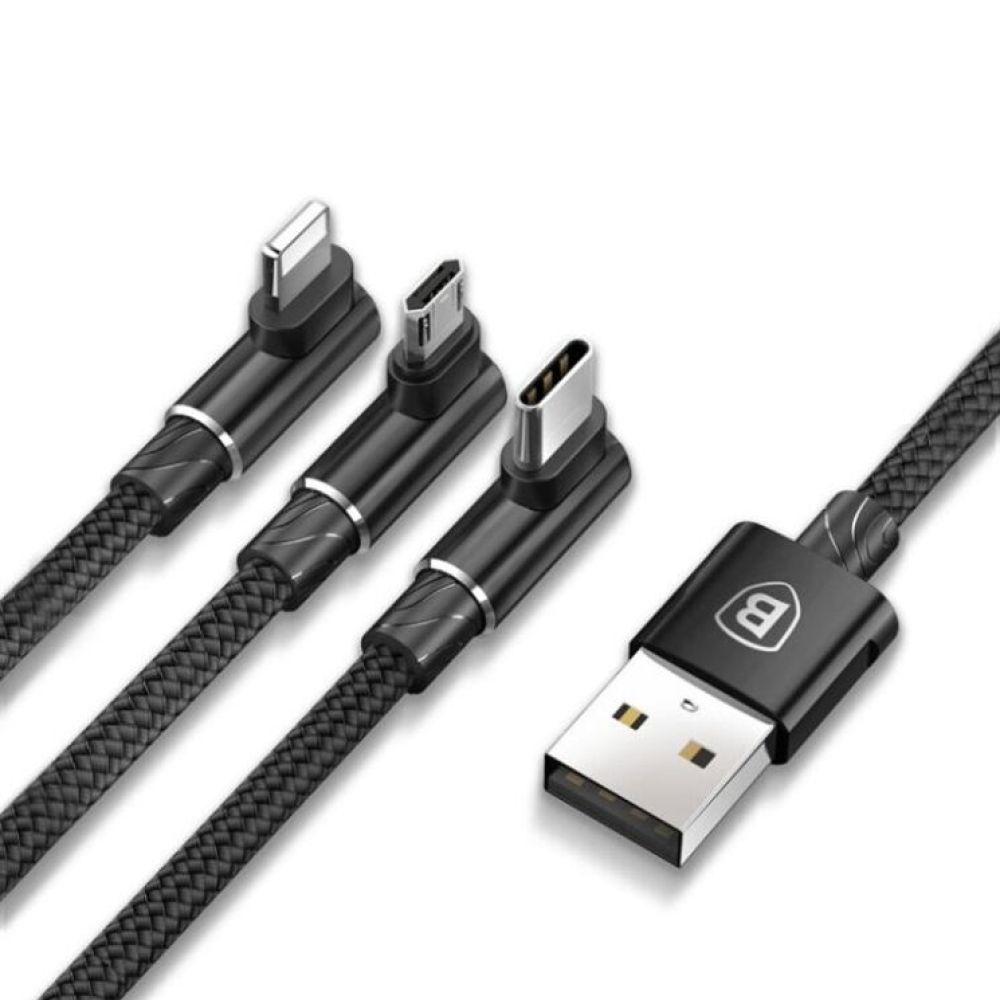 Кабель Baseus MVP 3-in-1 USB to Micro / Lightning / Type-C 3.5A 1.2m CAMLT-WZ Колір Чорний, 01