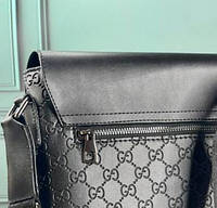Чоловіча чорна, стильна сумка месенджер через плечі високоякісна PU-кожа. Під брендований стиль JYF