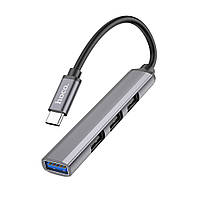 Мультиадаптер хаб Hoco HB26 4в1 Type-C to USB 3.0 (F)/ 3 USB 2.0 (F) 0.13m темно-серебристый