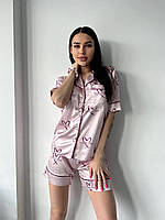 Комплект рубашка шорты, шелковый, пижама Виктория Сикрет Satin Short PJ Set сердечко JYF