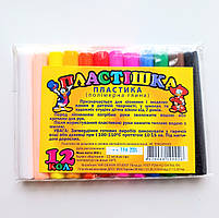 Полімерна глина Пластишка Набір 12 кольорів пластики палички по 17 грам для запікання