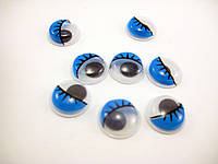 Синие Глаза с ресницами 12 мм. для вязаных кукол и мягких игрушек Глазки для рукоделия пластмассовые
