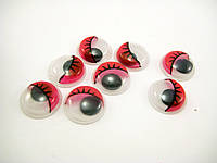 Пластиковые Глаза с ресничками красные 12 мм. для вязаных и мягких игрушек Глазки для поделок и рукоделия