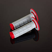 Грипсы RENTHAL MX DUAL COMPOUND 1/2 WAFFLE, двухкомпонентные, цвет серый/красный