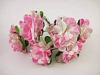 Цветок на проволоке тканевый розово-белый 6 штук/пучок для рукоделия, хобби, декора