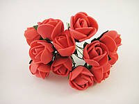 Роза на проволоке красная полиуретановая 12шт/пучок для рукоделия, хобби, декора