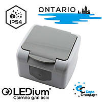 Розетка одноместная с заземлением влагозащищенная IP54 ONTARIO LEDium NR03