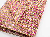 Стразовая ткань 24х40см цвета "розовая мечта" полосами шириной 1,5 см на силиконовой основе