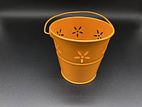 Ведро декоративное металлическое с ручкой Цвет оранжевый 11см