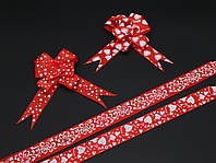 Бант подарочный ленточный на затяжках для упаковки подарков и декора Цвет красный. 5х8 см