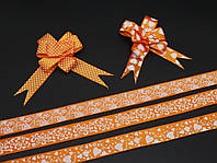 Бант подарочный ленточный на затяжках для упаковки подарков и декора Цвет оранж. 5х8 см