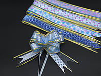 Бант для упаковки подарков на затяжках декоративный Цвет голубой. 6х14 см