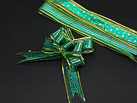 Бант для упаковки подарков на затяжках декоративный Цвет зеленый. 6х14 см