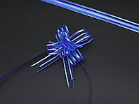 Подарунковий бантик зі стрічки на затяжках для декору та паковання подарунків Колір синій.