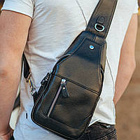 Компактный мужской кожаный рюкзак слинг на одну шлейку Tiding Bag