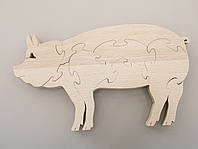 Фигурный деревянный пазл "Свинка" 18х10 см ручной работы из экологического материала