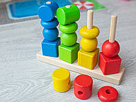 Игрушка деревянная сортер развивающий разноцветный с разными фигурами для малышей экопродукт 23х16 см