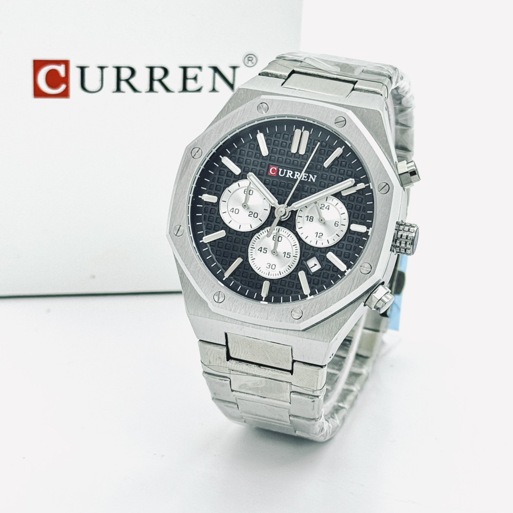 Чоловічий кварцевий наручний годинник Curren 8440 Silver Black. Металевий браслет