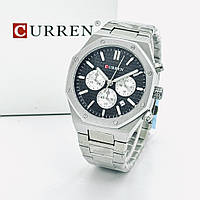 Мужские кварцевые наручные часы Curren 8440 Silver Black. Металлический браслет