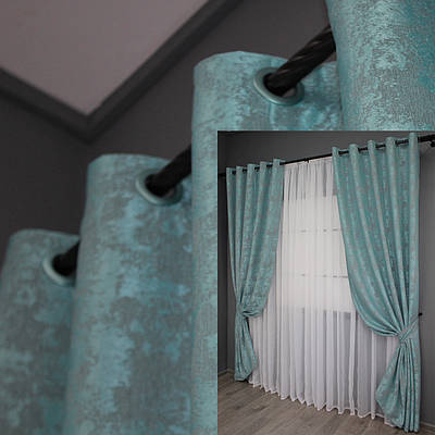 Комплект (2шт. 1,5х2,5м.) штор на люверсах, жакард "Sultan YL". Колір бірюзовий. Код 1292ш 37-0056